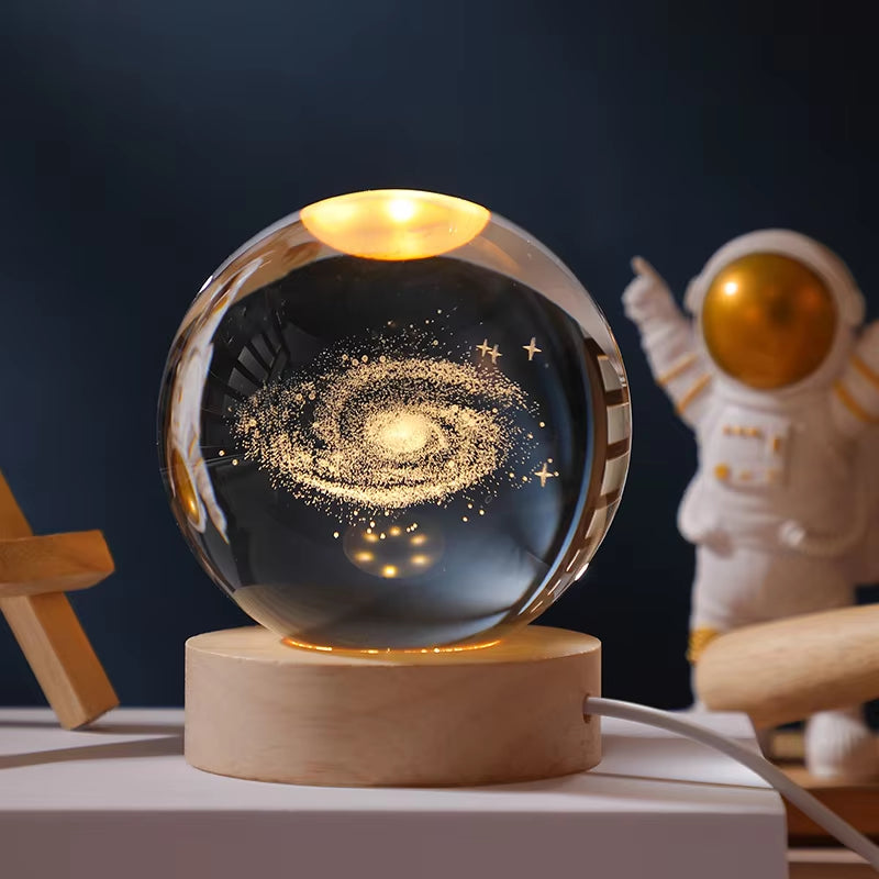 6/8Cm 3D Crystal Ball Planet Night Light Laser Engraved Solar System Globe Astronomy Festival Gifts Home Desktop Decoration