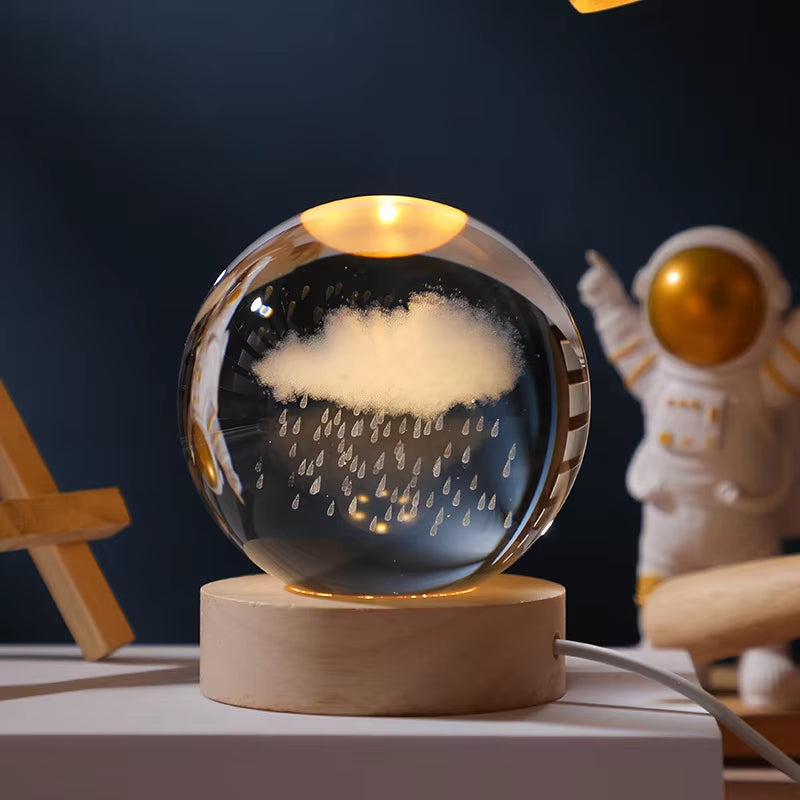 6/8Cm 3D Crystal Ball Planet Night Light Laser Engraved Solar System Globe Astronomy Festival Gifts Home Desktop Decoration